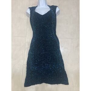 Theia Dress Sz 12 Blue Sequin Formal Short Bodycon Dress Cap Sleeve V-Neck